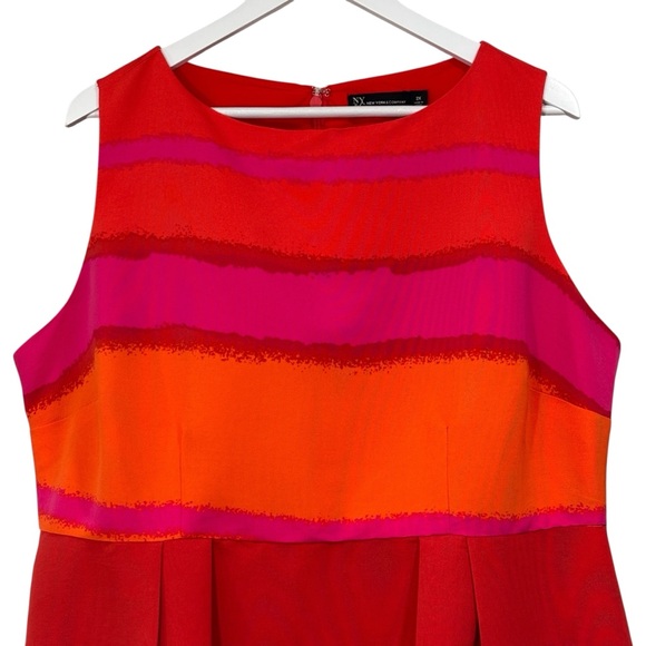 NY&C Color Block Striped Fit & Flare Women’s Pleated Sleeveless Dress 2X NWT - Picture 3 of 12
